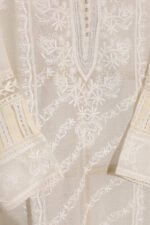 Cream Pure Mul Cotton Semi-Stitched Suit with Gota & Hand Embroidered Cutwork Border - Image 5