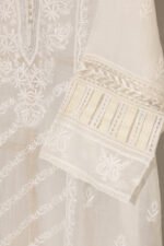 Cream Pure Mul Cotton Semi-Stitched Suit with Gota & Hand Embroidered Cutwork Border - Image 7