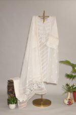 Cream Pure Mul Cotton Semi-Stitched Suit with Gota & Hand Embroidered Cutwork Border