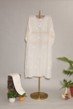Cream Pure Mul Cotton Semi-Stitched Suit with Gota & Hand Embroidered Cutwork Border - Image 2