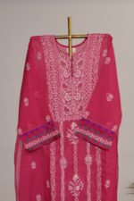 Magenta Pure Mul Cotton Semi-Stitched Suit with Jali & Tissue Border - Image 4