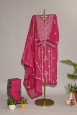 Magenta Pure Mul Cotton Semi-Stitched Suit with Jali & Tissue Border