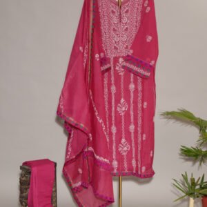 Magenta Pure Mul Cotton Semi-Stitched Suit with Jali & Tissue Border