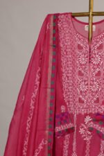 Magenta Pure Mul Cotton Semi-Stitched Suit with Jali & Tissue Border - Image 2