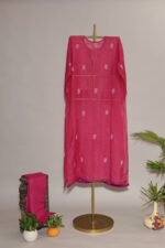 Magenta Pure Mul Cotton Semi-Stitched Suit with Jali & Tissue Border - Image 3
