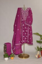 Dark Purple Pure Mul Cotton Semi-Stitched Suit with Tissue Body - Image 2