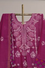 Dark Purple Pure Mul Cotton Semi-Stitched Suit with Tissue Body - Image 3