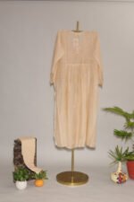 Light Peach Pure Mul Cotton Semi-Stitched Suit with Contrasting Embroidery & Frog Kurta - Image 2