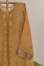 Greenish Mustard Pure Mul Cotton Semi-Stitched Suit with Tissue Border - Image 4