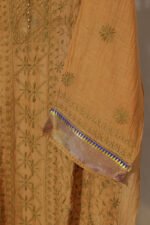 Greenish Mustard Pure Mul Cotton Semi-Stitched Suit with Tissue Border - Image 5