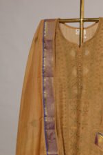 Greenish Mustard Pure Mul Cotton Semi-Stitched Suit with Tissue Border - Image 7