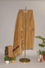 Greenish Mustard Pure Mul Cotton Semi-Stitched Suit with Tissue Border