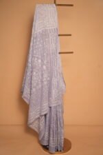 Lavender Cotton Kota Saree with Silver Mukesh Tapchi Work & Pintext Border | Elegant Festive Saree - Image 2