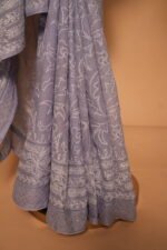 Lavender Cotton Kota Saree with Silver Mukesh Tapchi Work & Pintext Border | Elegant Festive Saree - Image 3