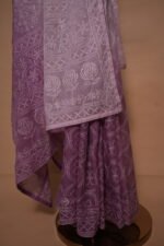 Mauve Ombre Cotton Kota Saree with All-Over Tapchi Embroidery & Beaded Border | Sophisticated Festive Saree