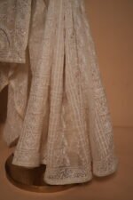 Luxury Ivory Silk Organza Zardozi Saree with Hand-Embroidered Gold Sequins & Kasab Work | Bridal & Wedding Saree - Image 2