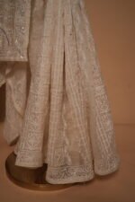 Luxury Ivory Silk Organza Zardozi Saree with Hand-Embroidered Gold Sequins & Kasab Work | Bridal & Wedding Saree - Image 3