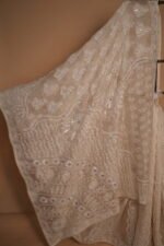 Luxury Ivory Silk Organza Zardozi Saree with Hand-Embroidered Gold Sequins & Kasab Work | Bridal & Wedding Saree