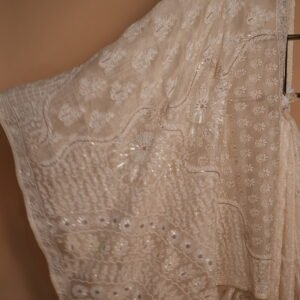 Luxury Ivory Silk Organza Zardozi Saree with Hand-Embroidered Gold Sequins & Kasab Work | Bridal & Wedding Saree
