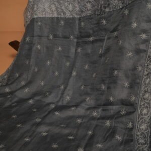 Grey Ombre Kota Silk Saree with All-Over Tapchi Embroidery & Gaspatti Border | Sophisticated Festive Saree