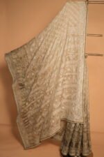 Green Ombre Kota Silk Saree with All-Over Tapchi Embroidery & Silver Tissue Border | Premium Festive Saree - Image 4