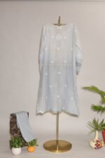 Grey Ombre Pure Mul Cotton Semi-Stitched Suit with Jali & Crotia Lace - Image 2