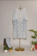 Grey Ombre Pure Mul Cotton Semi-Stitched Suit with Jali & Crotia Lace - Image 3