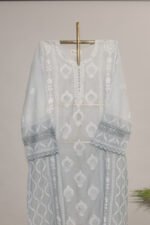 Grey Ombre Pure Mul Cotton Semi-Stitched Suit with Jali & Crotia Lace - Image 4
