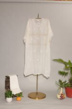 Cream Pure Mul Cotton Semi-Stitched Suit with Gota & Hand Embroidery Lace Border - Image 2