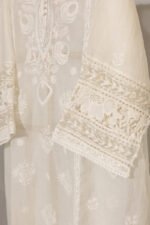 Cream Pure Mul Cotton Semi-Stitched Suit with Gota & Hand Embroidery Lace Border - Image 4