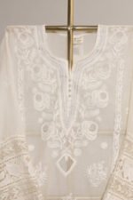 Cream Pure Mul Cotton Semi-Stitched Suit with Gota & Hand Embroidery Lace Border - Image 5