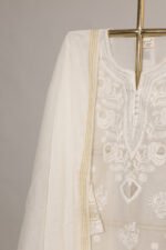 Cream Pure Mul Cotton Semi-Stitched Suit with Gota & Hand Embroidery Lace Border - Image 7
