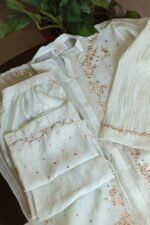Pale Green Pure Cotton Co-Ord Set with All-Over Antique Mukesh Work - Image 5