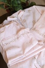 Pastel Peach Pure Cotton Co-Ord Set with All-Over Antique Mukesh Work - Image 5