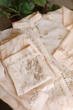 Light Pink Pure Cotton Co-Ord Set with All-Over Antique Mukesh Embroidery - Image 5