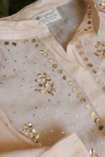 Light Pink Pure Cotton Co-Ord Set with All-Over Antique Mukesh Embroidery - Image 3