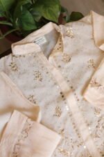 Light Pink Pure Cotton Co-Ord Set with All-Over Antique Mukesh Embroidery - Image 4