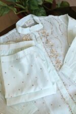 Sea Green Pure Cotton Co-Ord Set with All-Over Antique Mukesh Embroidery - Image 5