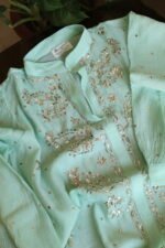 Fluorescent Green Pure Cotton Co-Ord Set with All-Over Antique Mukesh Work