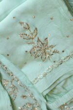 Fluorescent Green Pure Cotton Co-Ord Set with All-Over Antique Mukesh Work - Image 5