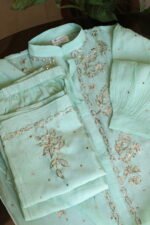 Fluorescent Green Pure Cotton Co-Ord Set with All-Over Antique Mukesh Work - Image 6