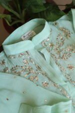 Fluorescent Green Pure Cotton Co-Ord Set with All-Over Antique Mukesh Work - Image 2