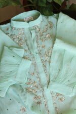 Fluorescent Green Pure Cotton Co-Ord Set with All-Over Antique Mukesh Work - Image 3