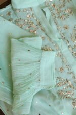 Fluorescent Green Pure Cotton Co-Ord Set with All-Over Antique Mukesh Work - Image 4