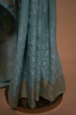 Sea Blue Cotton Kota Saree with Tapchi Embroidery, Beige Tissue Border & Cutwork | Elegant Festive Saree - Image 2