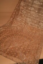 Luxury Beige Silk Organza Saree with All-Over Tapchi & Heavy Zardozi Embroidery | Premium Wedding Saree