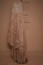 Luxury Beige Silk Organza Saree with All-Over Tapchi & Heavy Zardozi Embroidery | Premium Wedding Saree - Image 4
