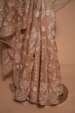 Luxury Beige Silk Organza Saree with All-Over Tapchi & Heavy Zardozi Embroidery | Premium Wedding Saree - Image 6