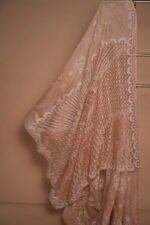 Peach Checked Organza Saree with Tapchi Embroidery, Paisley Butas & Pintext Border | Premium Festive Saree - Image 3