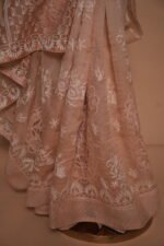 Peach Checked Organza Saree with Tapchi Embroidery, Paisley Butas & Pintext Border | Premium Festive Saree - Image 4